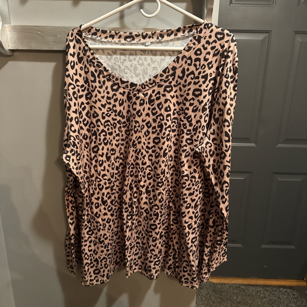 SHEIN Animal Print Long Sleeve Top - Brown and Black